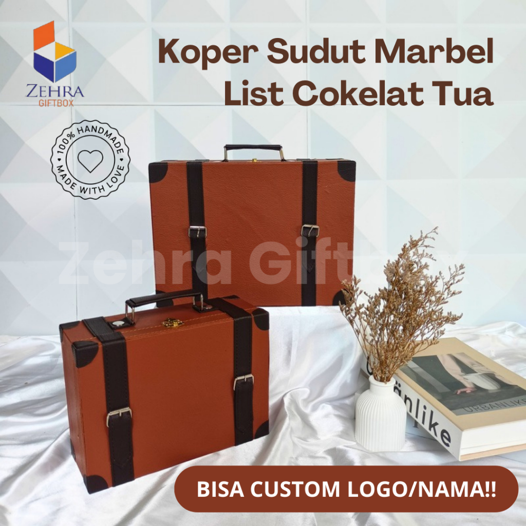 

Box Hampers Anniversary Perusahaan Custom Logo | Box Kulit Sintetis Model Koper Retro Premium