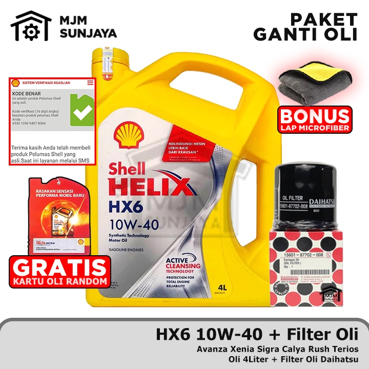 [GRATIS FILTER OLI] PAKET Ganti Oli Mesin Shell Helix HX6 SAE 10W-40 4 Liter DAIHATSU Avanza Xenia S