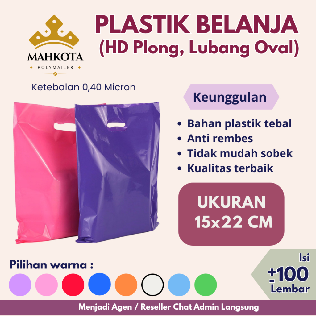 

Plastik Shopping Bag Warna Warni 15x22 isi 100 – Plastik Plong Tebal Premium, Tas Belanja, Plastik Souvenir