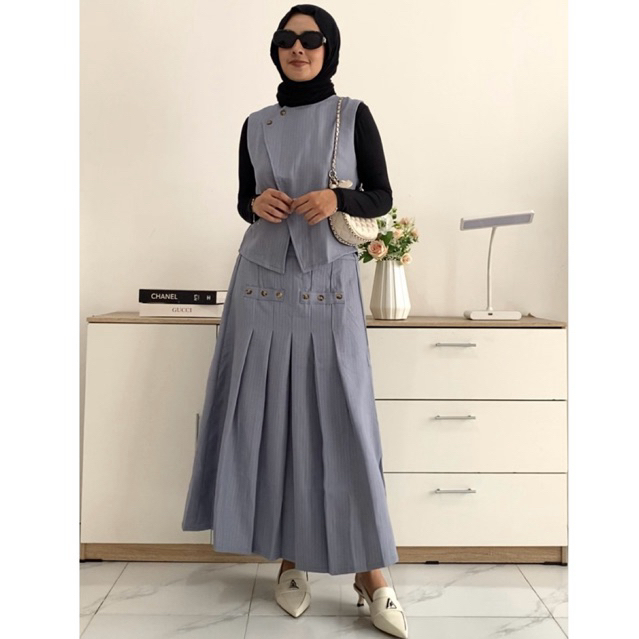 SET ROK SALUR 9775 || SETELAN ROK WANITA TERBARU ATASAN TANGAN PUNTUNG || ONESET ROK PLISKET || OOTD