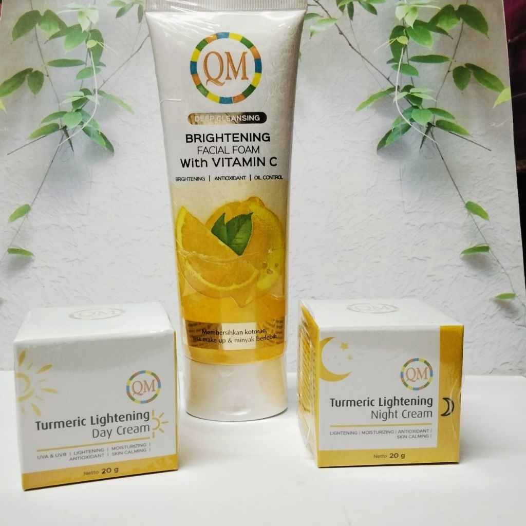 Paket Combo Cream QM Turmeric Lightening Siang dan Malam + Facial Foam 100ml