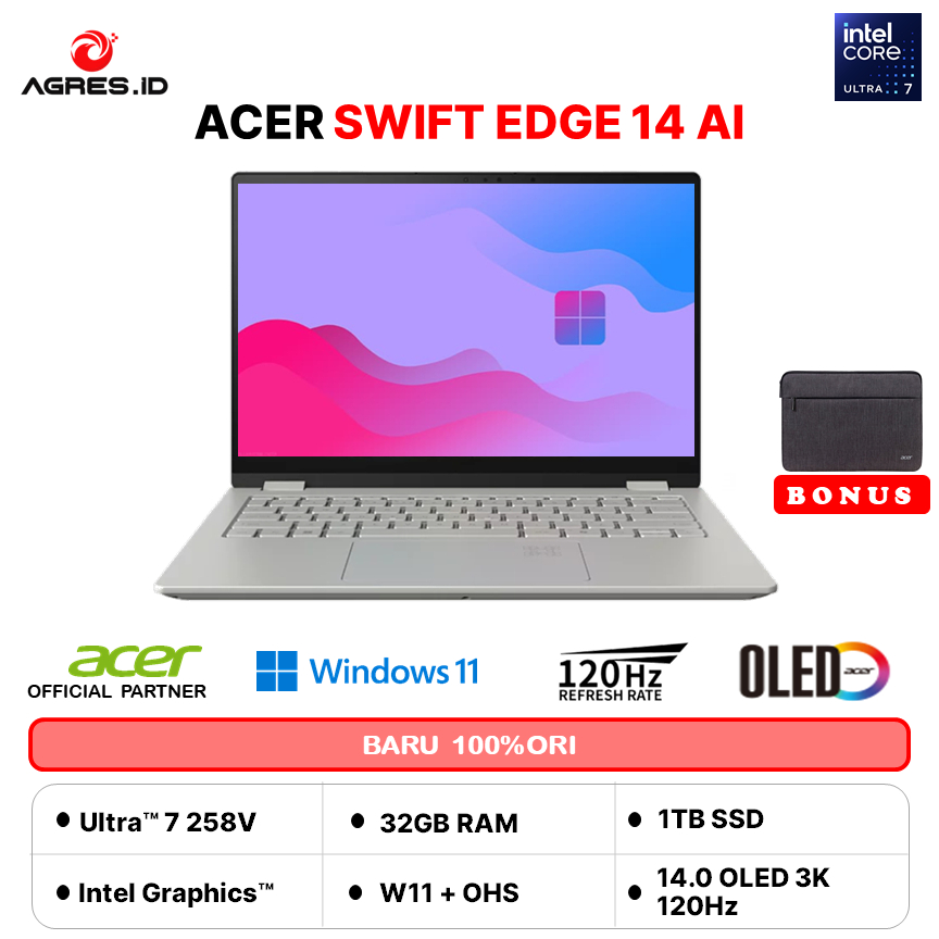 ACER SWIFT EDGE 14 AI OLED TOUCH ULTRA 7 258V 32GB 1TB W11+OHS+M365B 14.0 3K 120HZ WHITE 2Y+ADP -51T