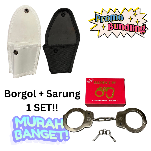 Borgol Tangan (Merah) + Sarung 1 set - Handcuffs Original - Handcuff - Borgol + Sarung Lengkap - 1 s