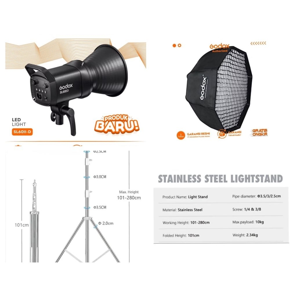 Paket 60D + GUE80 + Stand Silver - Godox  Led SL-60iiD daylight Continuous Video + Softbox Grid SB-G
