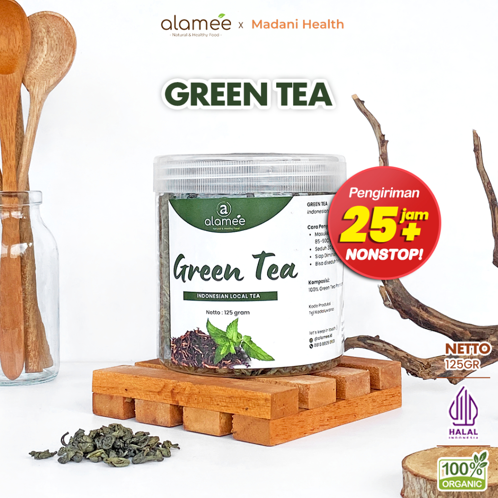 

ALAMEE Teh Hijau Green Tea Organic Kering Organik Greentea Minuman Herbal Siap Seduh Minum 125gr