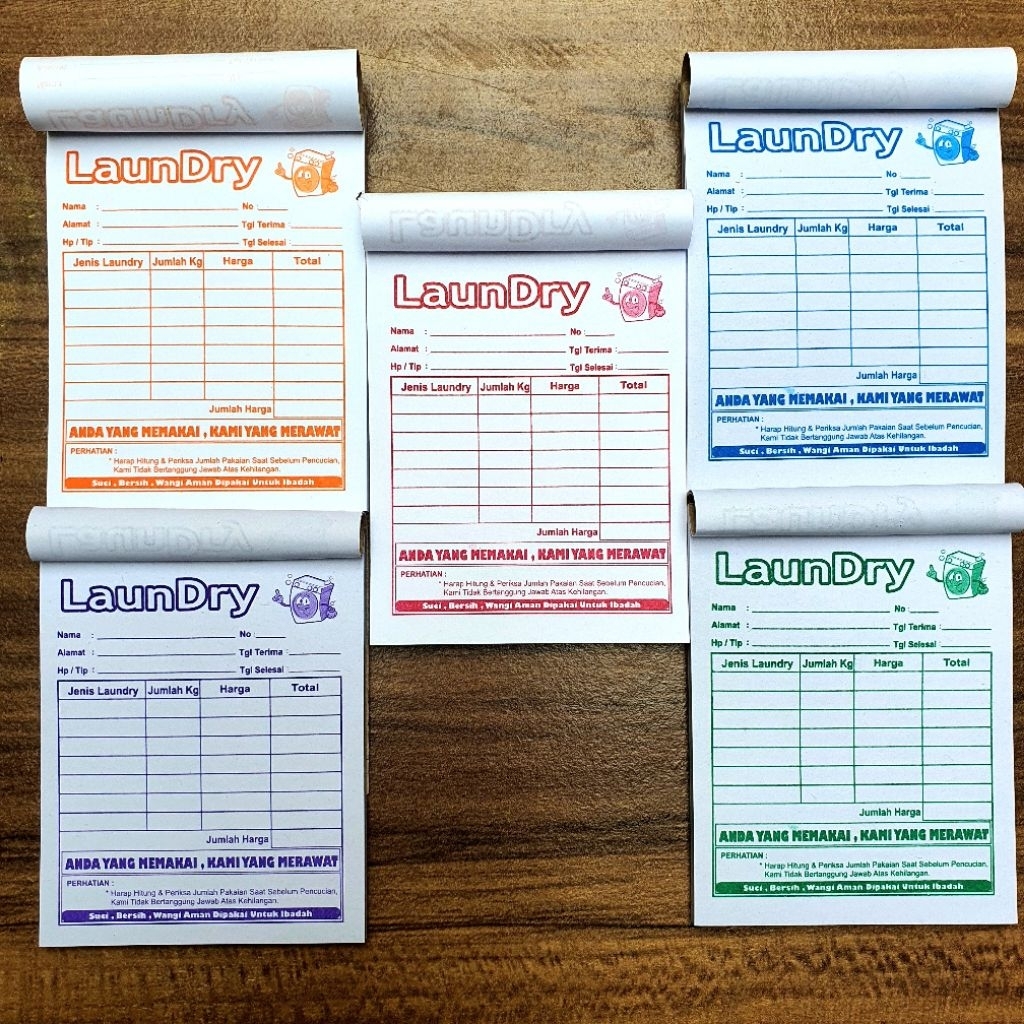 

NOTA LAUNDRY 1 ply / 1 rangkap warna warni MOTIF POLOS