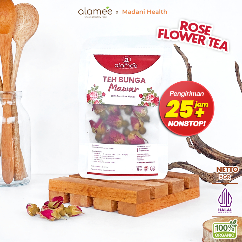 

ALAMEE Teh Bunga Mawar Rose Flower Kemasan Toples Flower Tea Organik Kering Dried Alami Organic 5gr