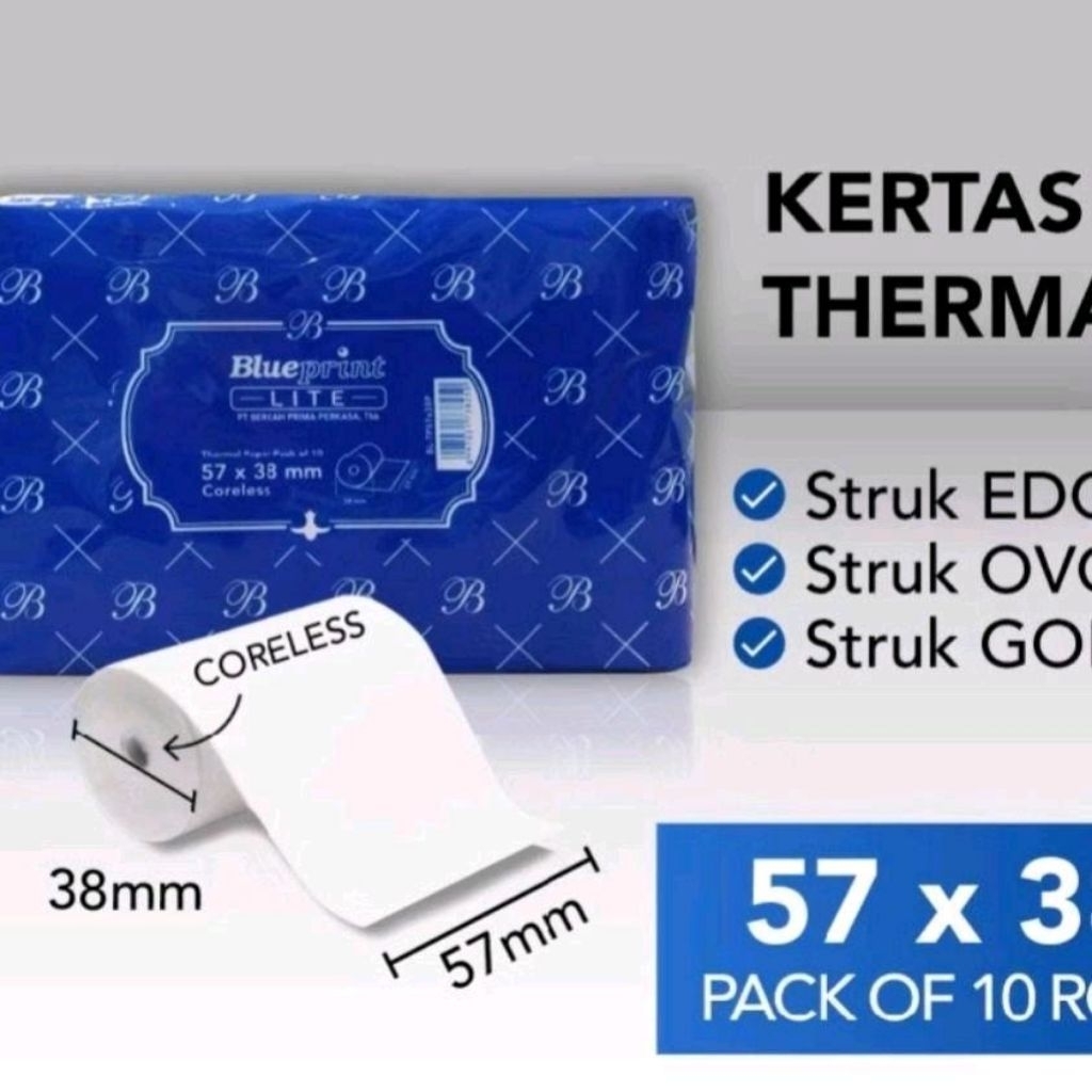

Thermal Paper Blueprint 57x38 mm / Kertas Kasir Blueprint uk. 57x38 mm