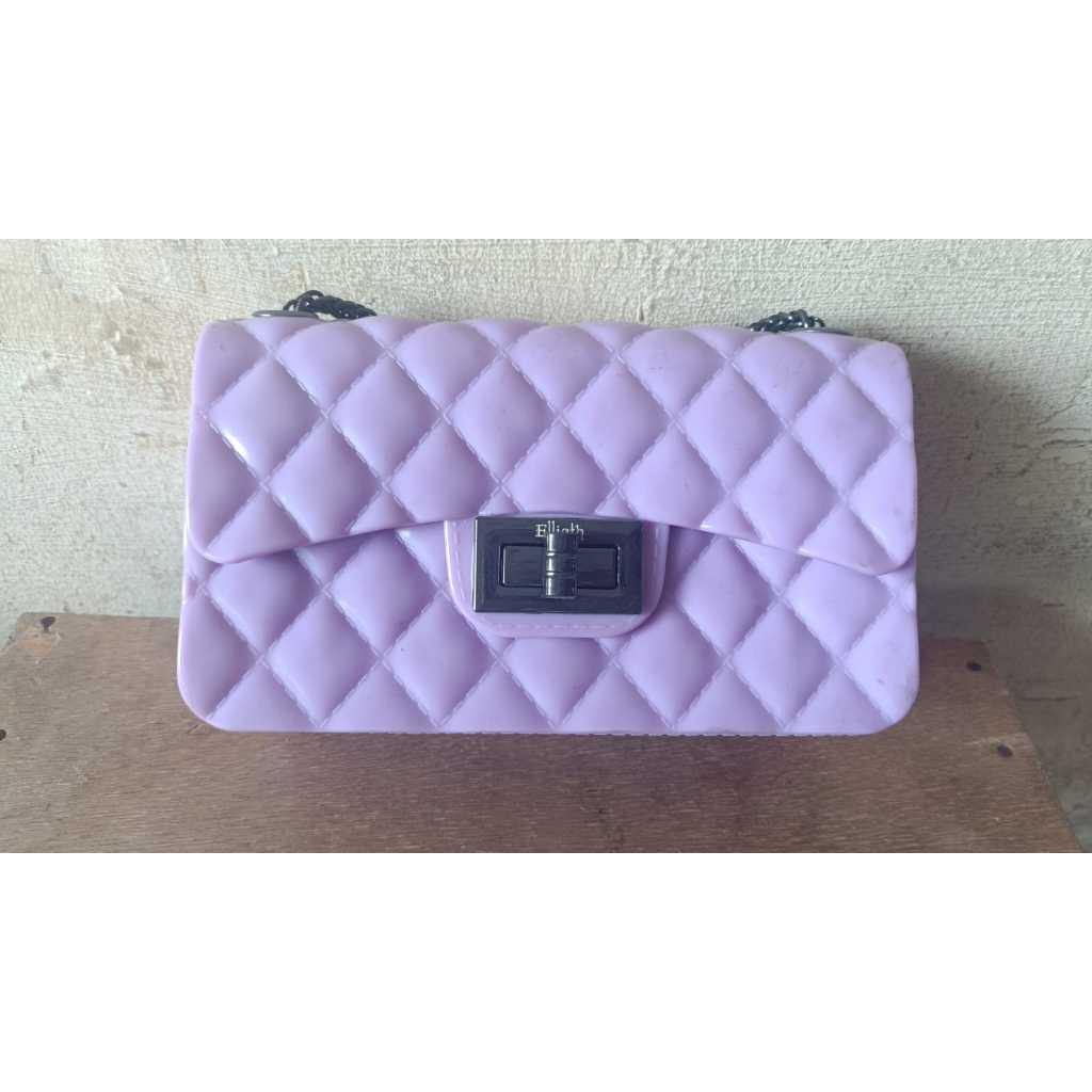 PPT001 Tas Slingbag Jelly Glossy Kecil Rantai Fashion UNGU