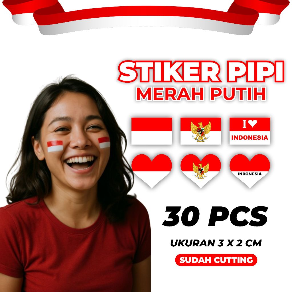 

30 PCS STICKER PIPI BENDERA INDONESIA-STICKER HUT RI BENDERA MERAH PUTIH TINGGAL TEMPEL