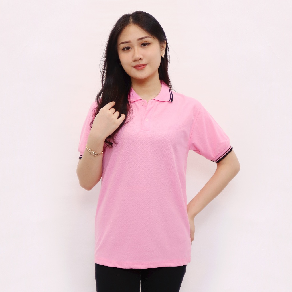 Dailystyle - Kaos Polo Wanita Polos Pink | Baju Kerah Cewek Casual Kekinian