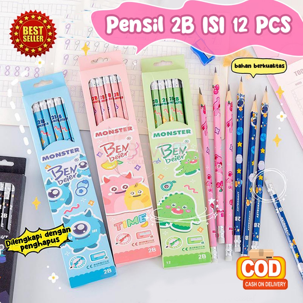 

Pensil 2B 1 Lusin Pensil Kayu Motif Kartun Warna Warni Isi 12 Pcs Alat Tulis Sekolah ATKAY