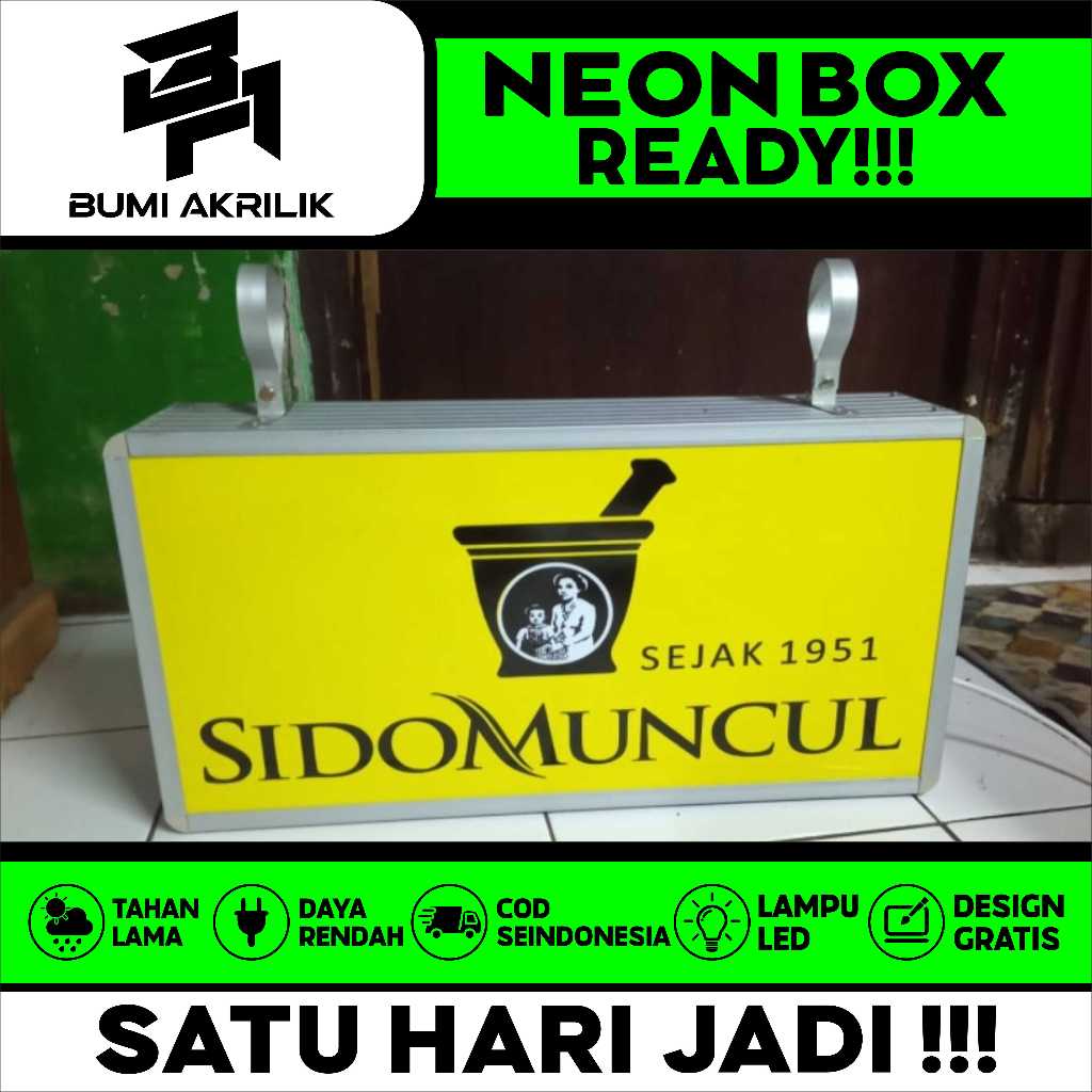 NEON BOX SIDOMUNCUL | FREM ALUMUNIUM | BAHAN AKRILIK READY STOK