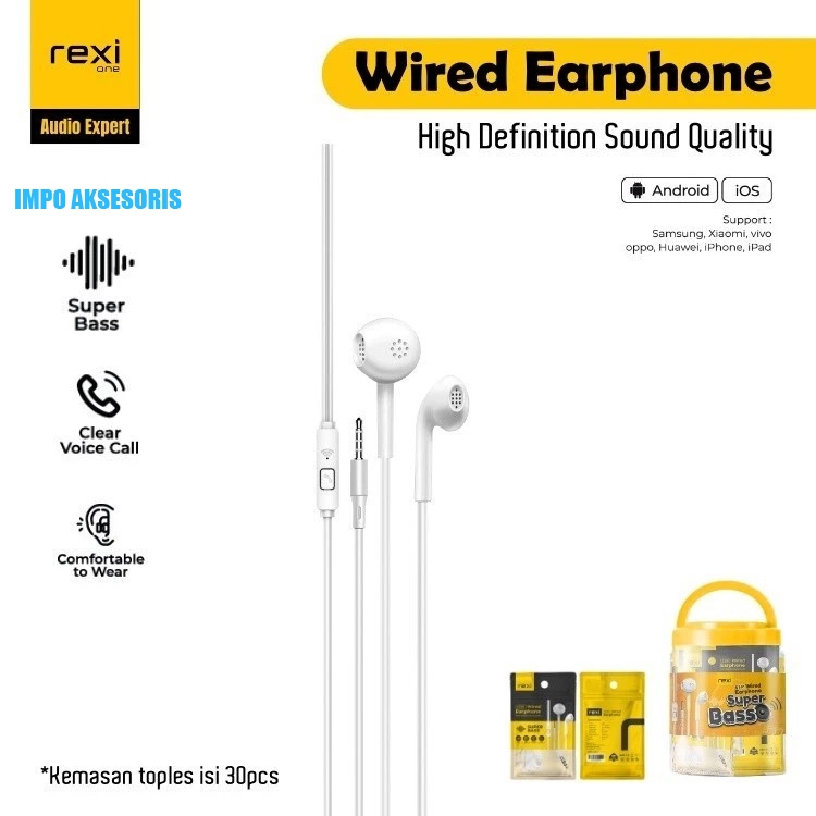 REXI ES01 Handsfree, Earphone, Headset Super Bass / Headset REXI / IMPO AKSESORIS