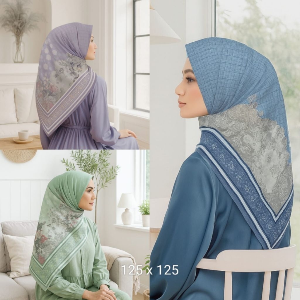 Kerudung Segi Empat Motif Premium - Jilbab Motif Jumbo Syari- REVINAA SERIES