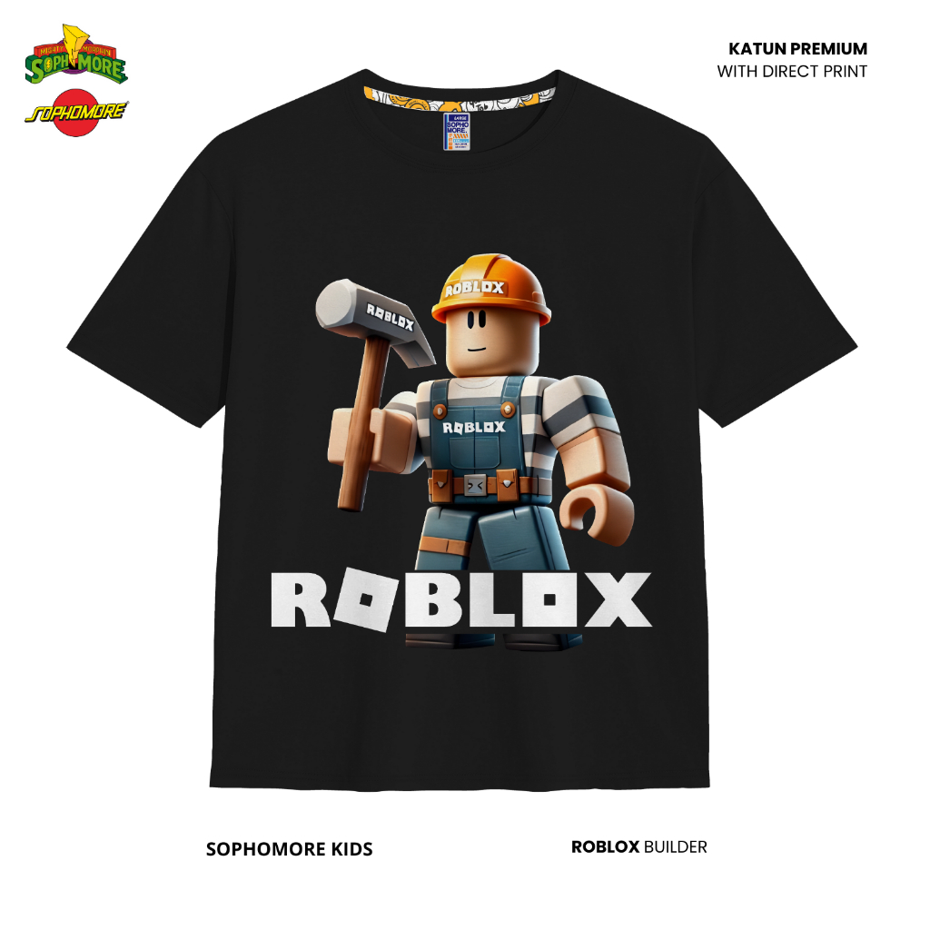 Kaos Anak Roblox Builder - Baju Anak Laki Laki - Baju Anak Cowok - Sophomore