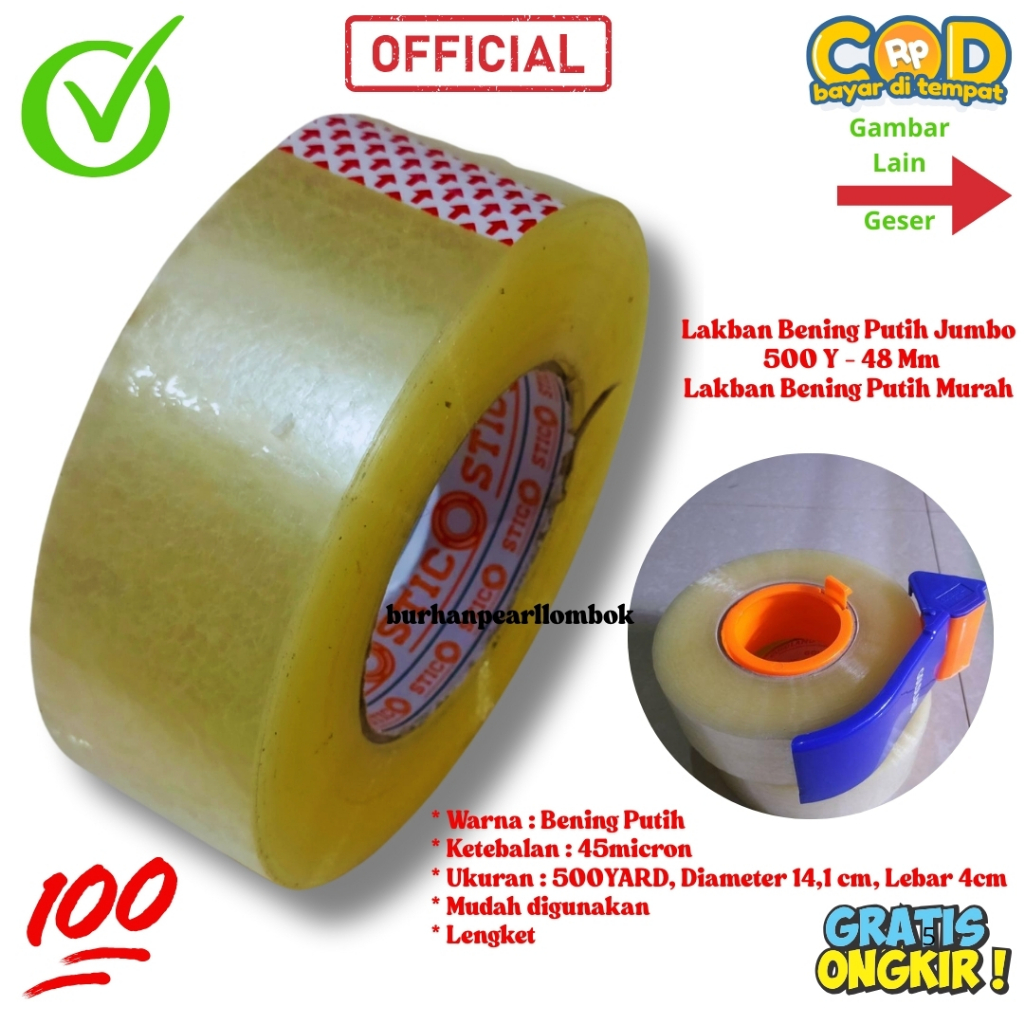 

Lakban Bening Putih 2”Inch (48mm X 500 Yard) Lakban Opp / Isolasi Opp Bening Putih