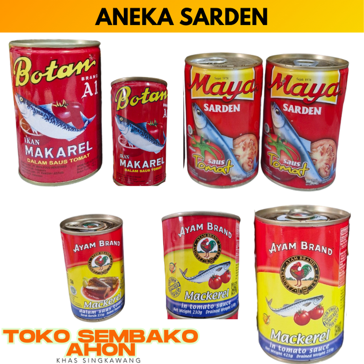 

Maya Besar 425gr | Ayam Brand Kecil | Ayam Brand Sedang | Ayam Brand Besar | Botan Besar 425gr | Botan Kecil 155gr