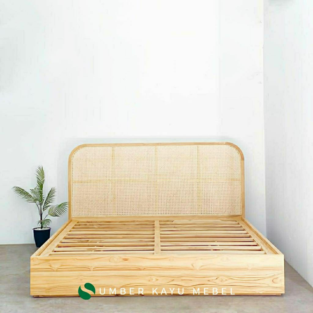 DIPAN ROTAN JATI MINIMALIS / DIPAN ROTAN LACI KAYU JATI