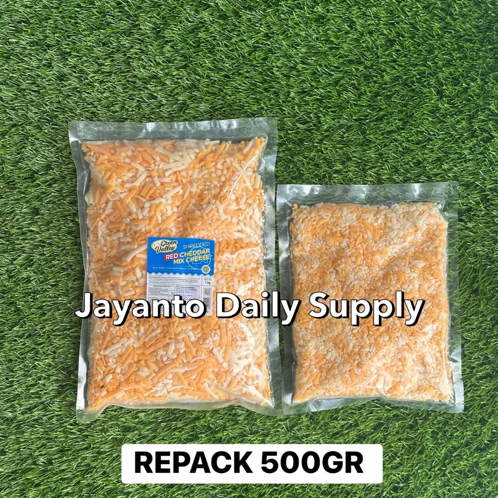 

SHREDDED RED CHEDDAR CHEESE 500GR / ORANGE CHEDDAR SHREDDED / KEJU CHEDDAR PARUT - 100% HALAL