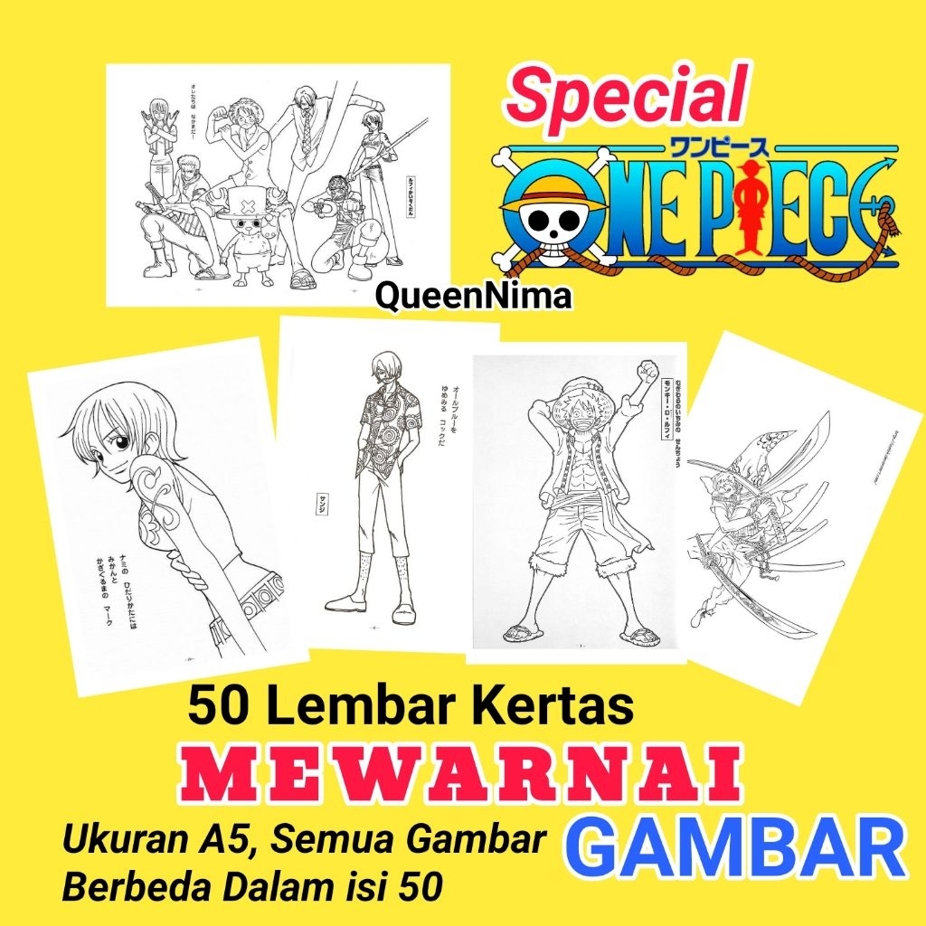 

*Tersedia Harga Grosir _ Mewarnai Gambar Anime isi 50 Lembar Ukuran A5 Mewarnai One Piece Mewarnai Naruto