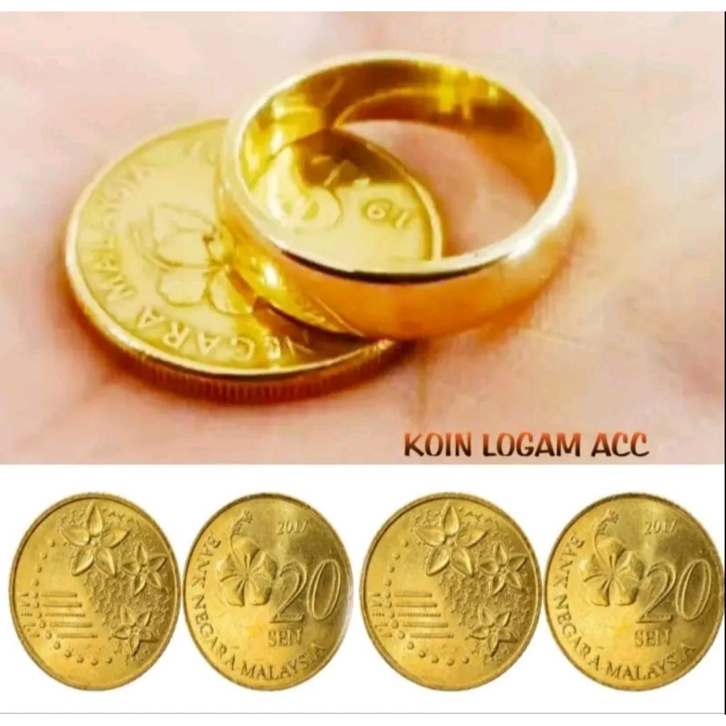 Perhiasan Cincin Polos Koin Logam Anti Karat Berlapis Emas Asli 100% - Cincin Gold