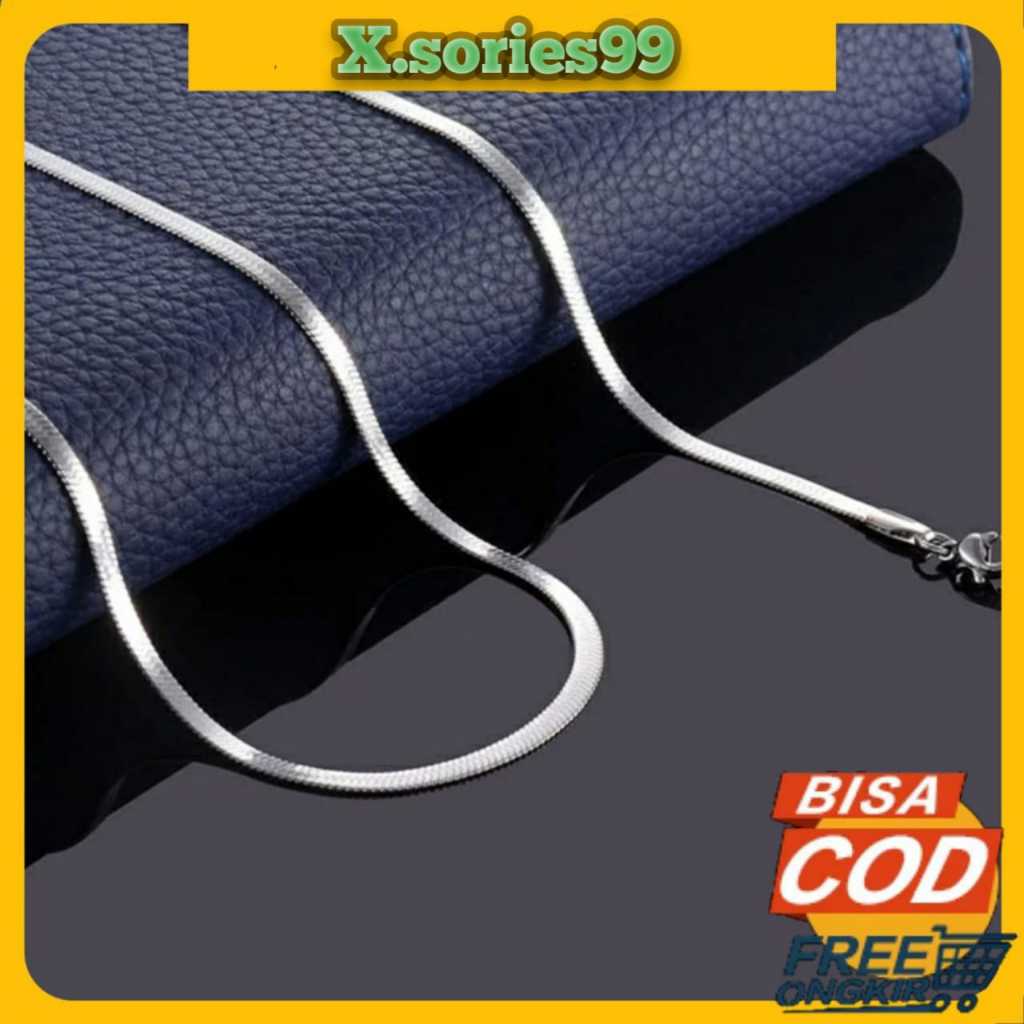 Kalung Titanium Silver Stylish - Rantai Leher Pria Wanita - Anti Pudar & Awet