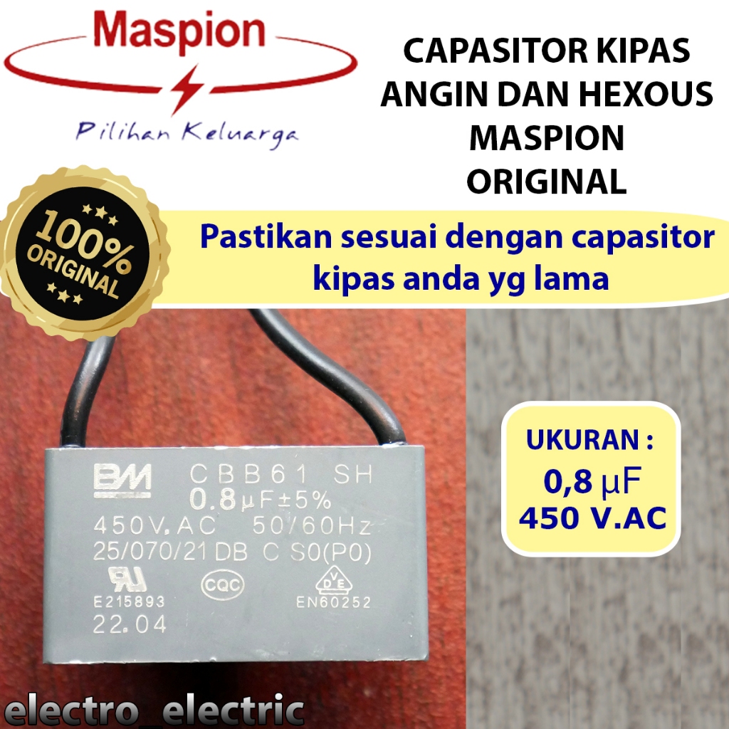 Maspion Kapasitor Kipas Angin Hexous CBB61 SH - Capasitor BM 1.5 uf CBB61 Maspion - 0.8uf, 1uf, 1.2u