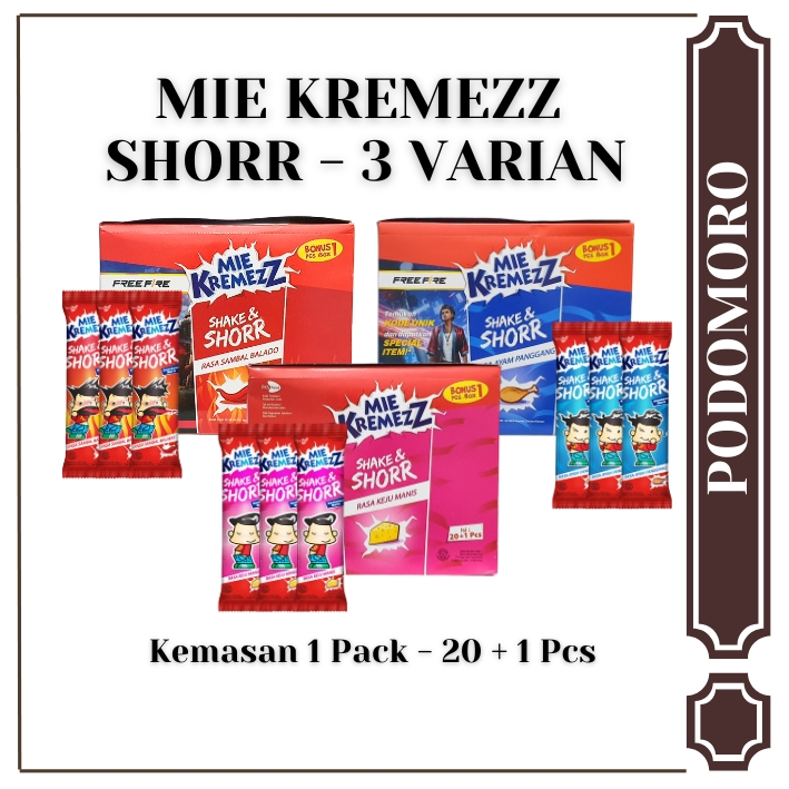 

Mie Kremezz Shake and Shorr - 3 Varian Rasa - Ayam Panggang / Keju Manis / Sambal Balado - 1 Pack isi 20 + 1