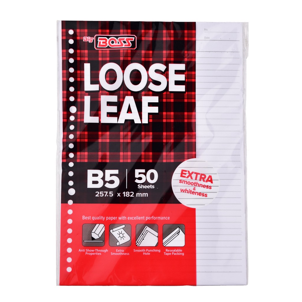 

Big Boss B5 Loose Leaf Binder 257,5 x 182 mm 50 Sheets 26 Holes Extra Smoothness & Whitenes