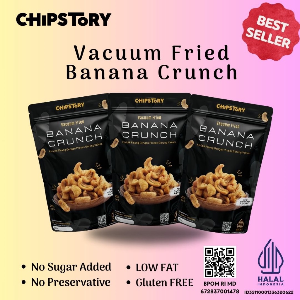 

BUNDLING 3PCS Kemasan 75g - Keripik Pisang Chipstory - Banana Crunch - Super Crispy Export Quality - Natural Taste - Rambak Pisang