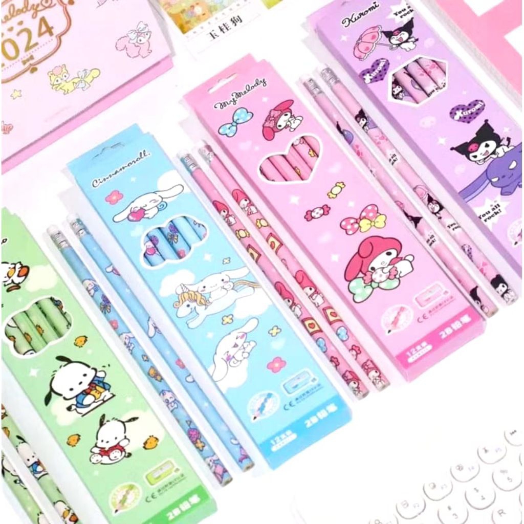 

Pensil 2B motif Sanrio/Cinnamonroll/Kuromi isi 12 Pcs pensil