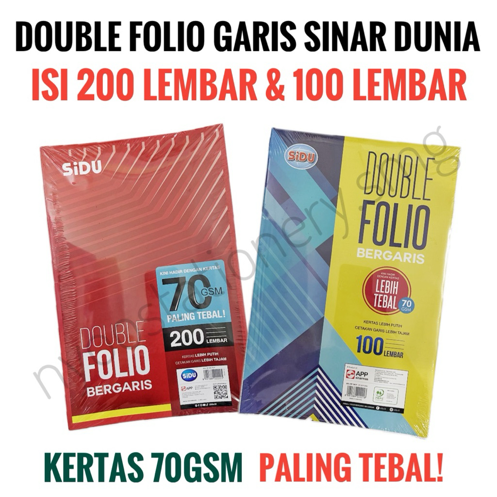 

KERTAS FOLIO GARIS 100 LEMBAR 200 LEMBAR MEREK SINAR DUNIA SIDU GELATIK KEMBAR GK