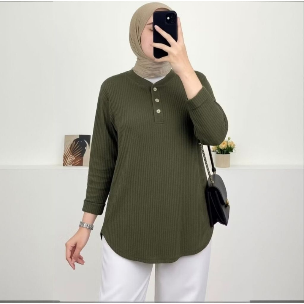 KAOS KANCING POLOS  WANITA LENGAN PANJANG //  KANCING DENPAN //MODEL   TERBARU // KANCING DEPAN 3