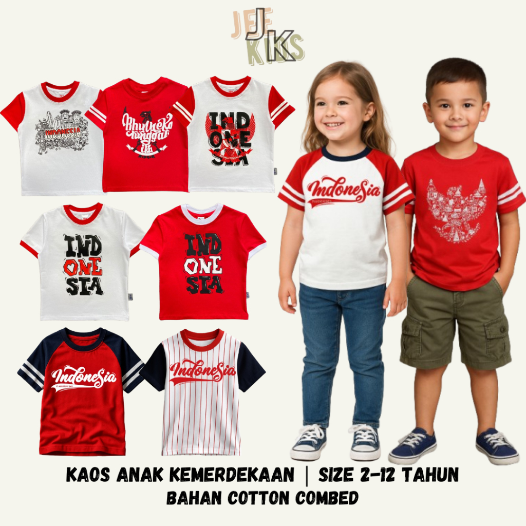 Kaos Anak Kemerdekaan Baju 17 Agustus Merah Putih Usia 2 - 12 Tahun Anak Perempuan Laki Laki