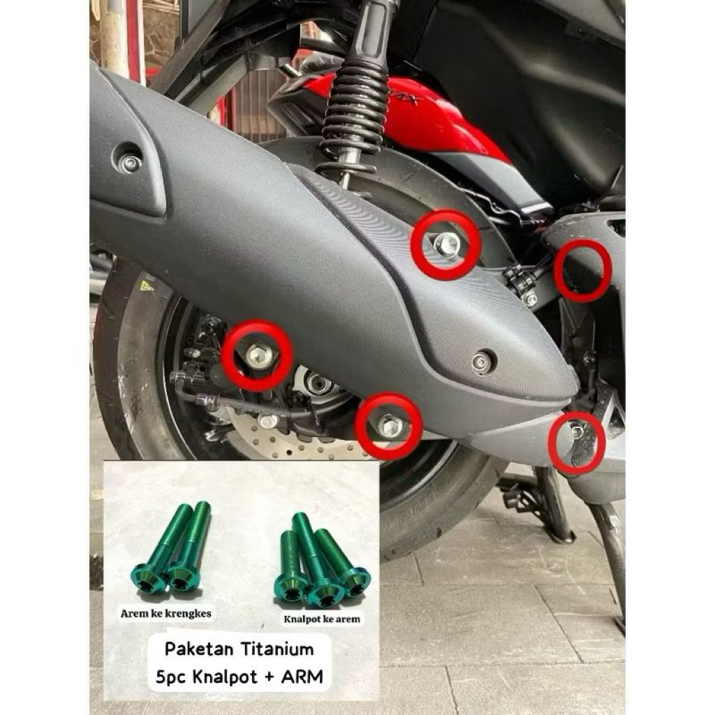 Baut Knalpot titanium + Arm  Aerox Nmax Aerox  isi 5pc Baut Titanium grade5