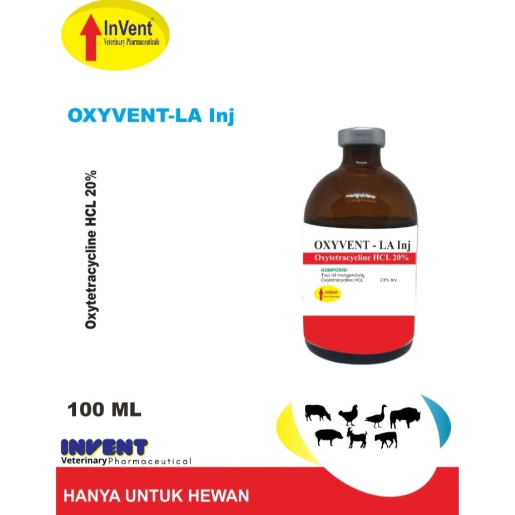 Invent Oxytetracycline HCL 20% OXYVENT-LA Inj 100 ML untuk Infeksi Saluran Pernafasan Hanya Untuk He