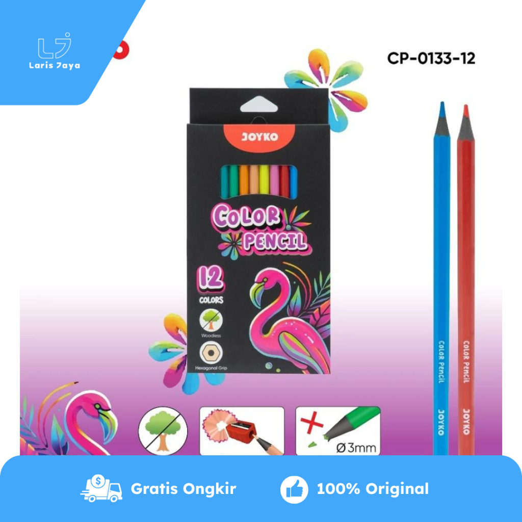 

Pensil 12 Warna Joyko CP-0133-12 ( Woodless Color Pencils )