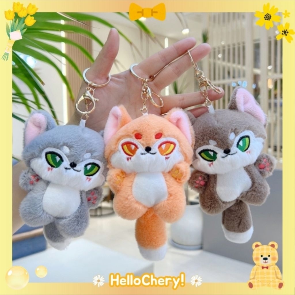 HelloChery Fox keychain Boneka rubah kecil yang lucu // boneka serigala kecil, gantungan kunci tas b