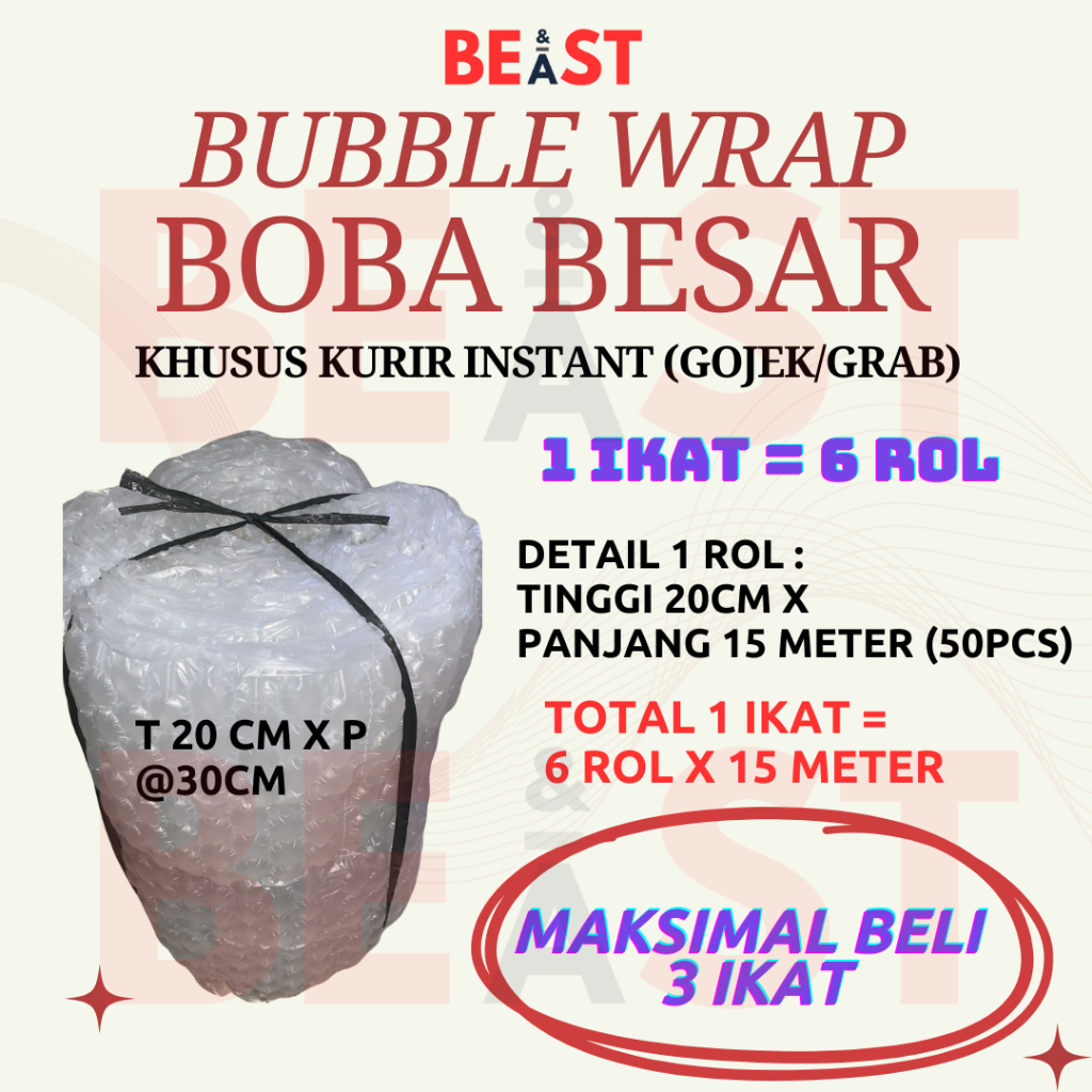 

BUBBLE WRAP BOBA BESAR T40CM X P30CM KURIR INSTANT BUBBLE ROLL PACKING PAKET PACKAGING TEBAL AMAN