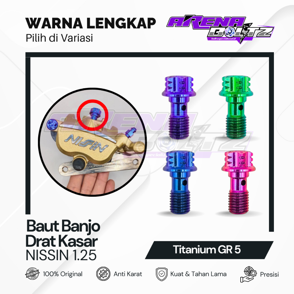 Baut Banjo M10 Drat Kasar Kaliper Nissin Titanium GR5 Original