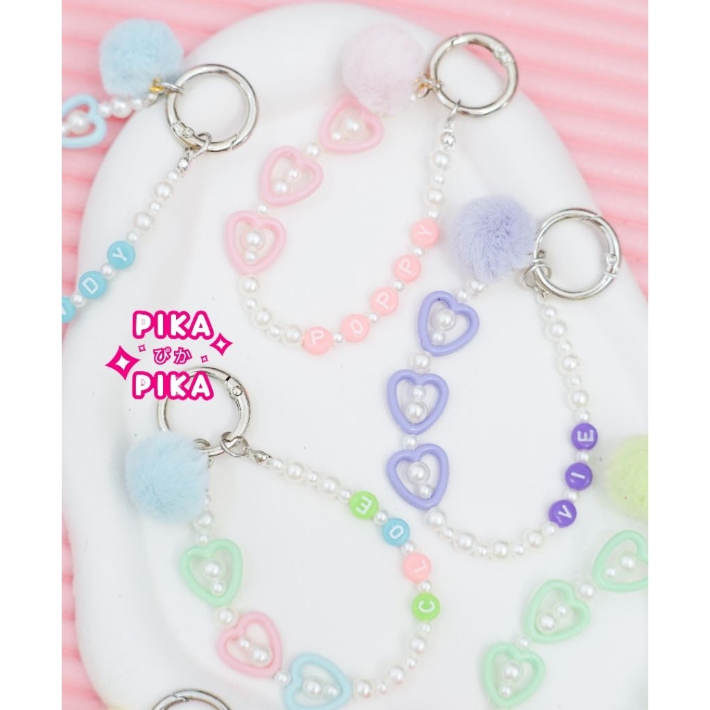 PIKA - GC22 bisa custom nama dan warna gantungan kunci handphone tas tali hp phone strap aksesoris a