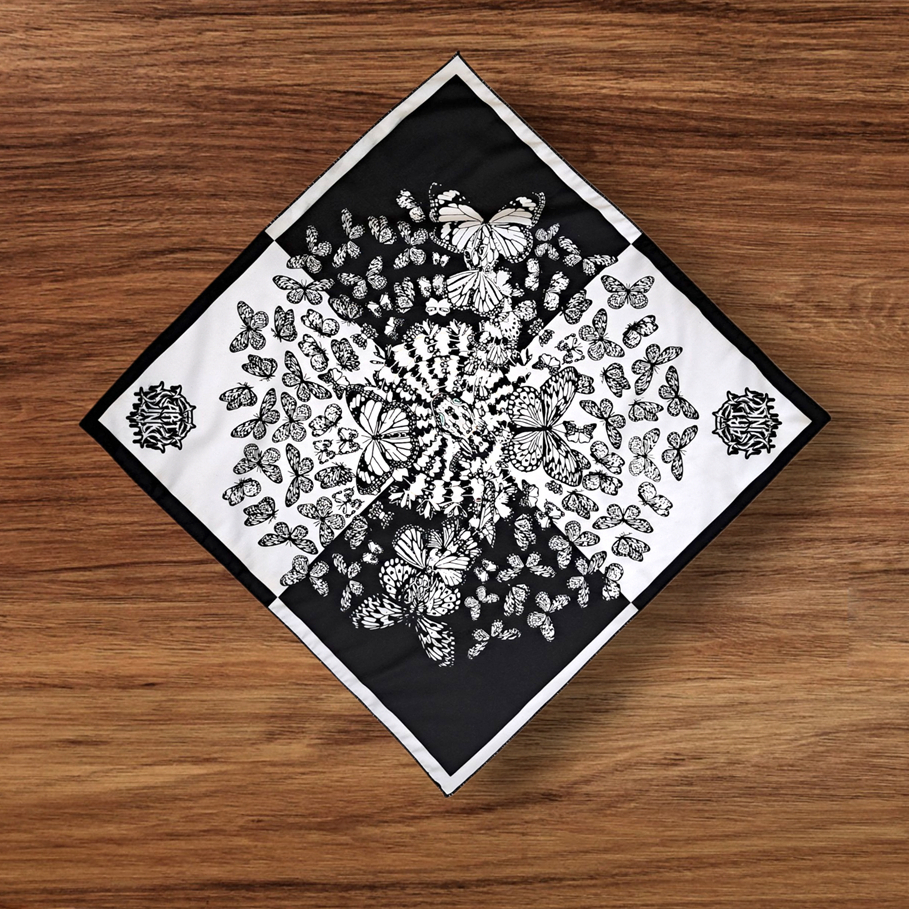 GLORIUSS (BISA COD) Slayer Bandana Scraft motif korean jepang - Slayer Bandana BLACKWHITE BUTTERFLY