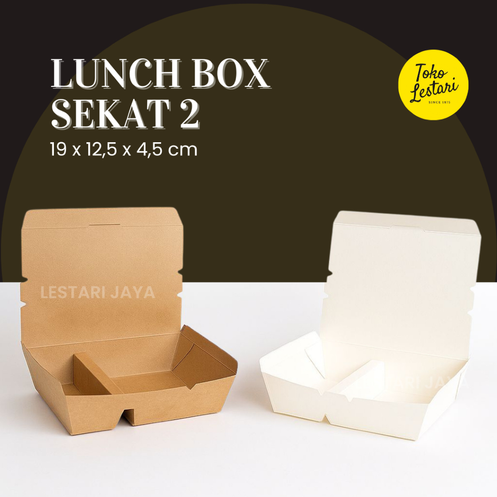 Lunch Box Paper Ivory Kraft Sekat 2 Putih dan Coklat / Paper Lunch Box Sekat 2