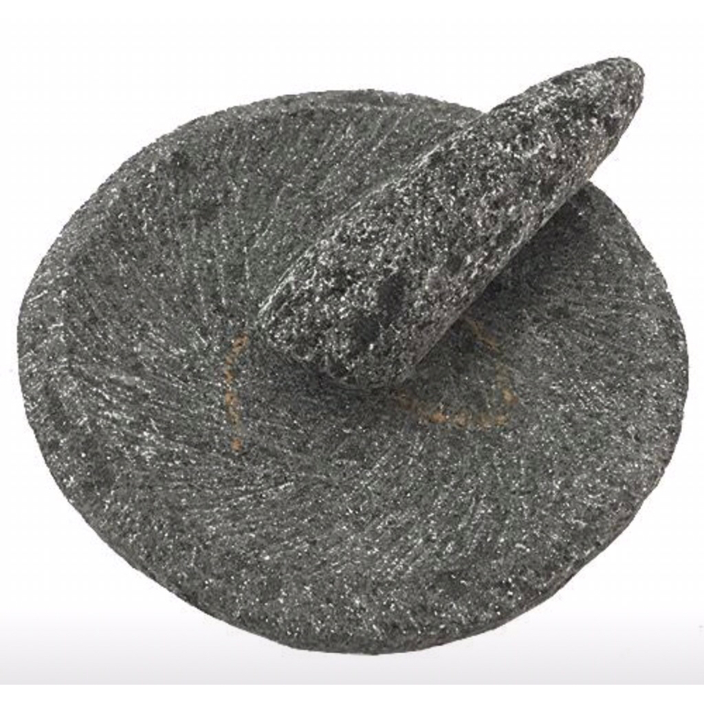 cobek batu pahat 20 cm + ulegan batu gunung asli