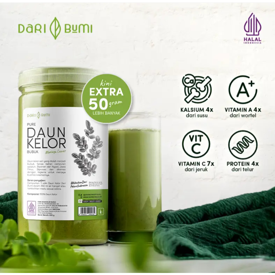 

DARI BUMI Daun Kelor Bubuk Herbal Organik 450gr | Pure Moringa Leaf Powder Alami
