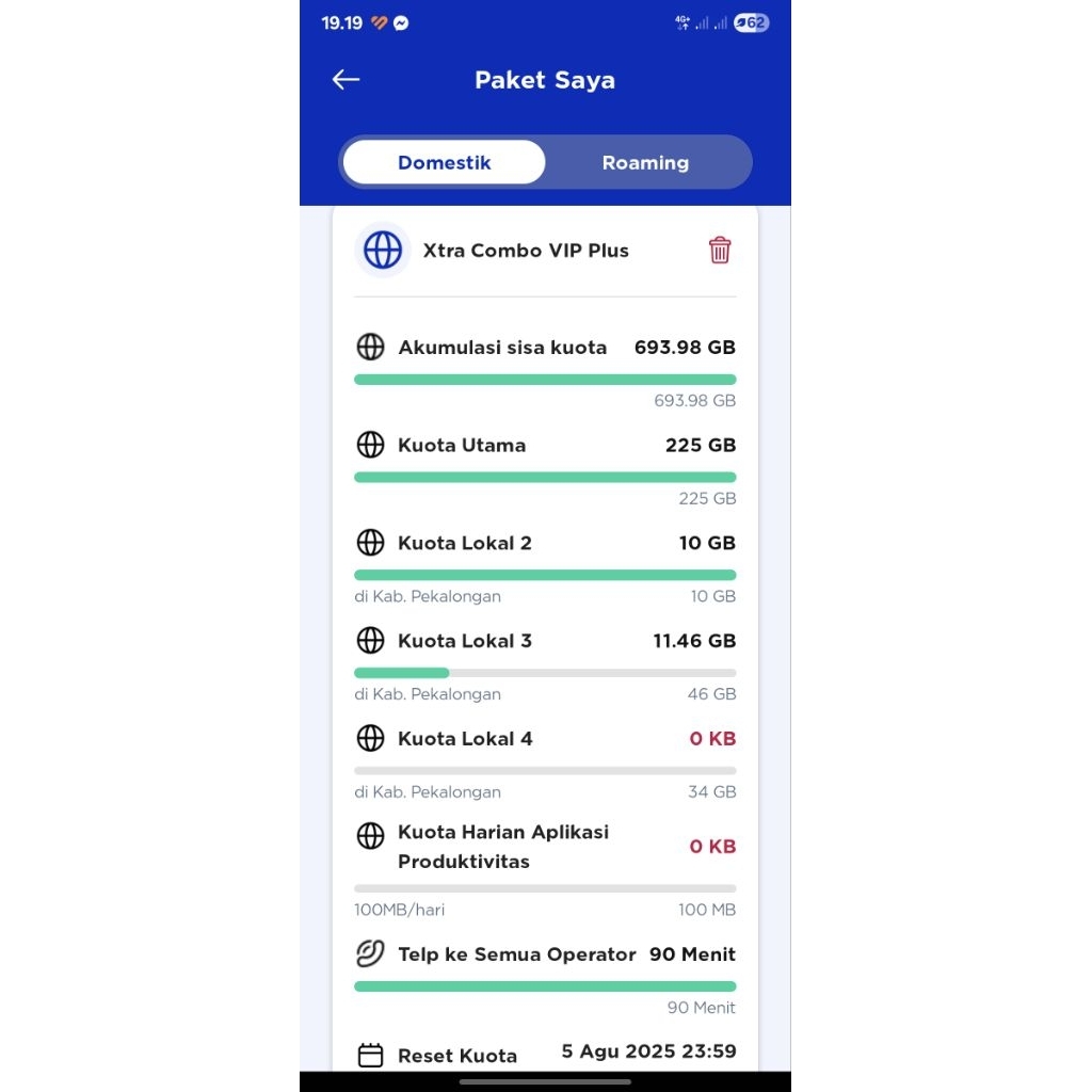 Kartu xl paket xtra combo vip plus 75gb+tripel kouta diskon 90%