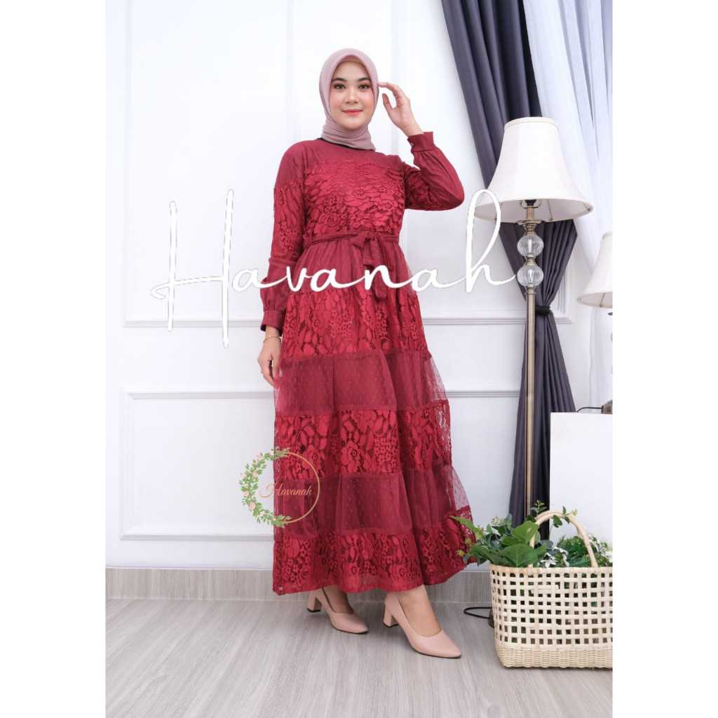 Nadira Dress Brokat GamisPesta Lebaran Wanita Dewasa Dress Kondangan Kekinian Ada Jumbo