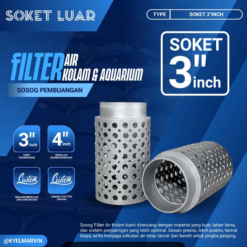 Pipa Filter Paralon 3" Inch (Soket Luar) Pembuangan Air Kolam Filter Pembuangan Kolam / Aquarium