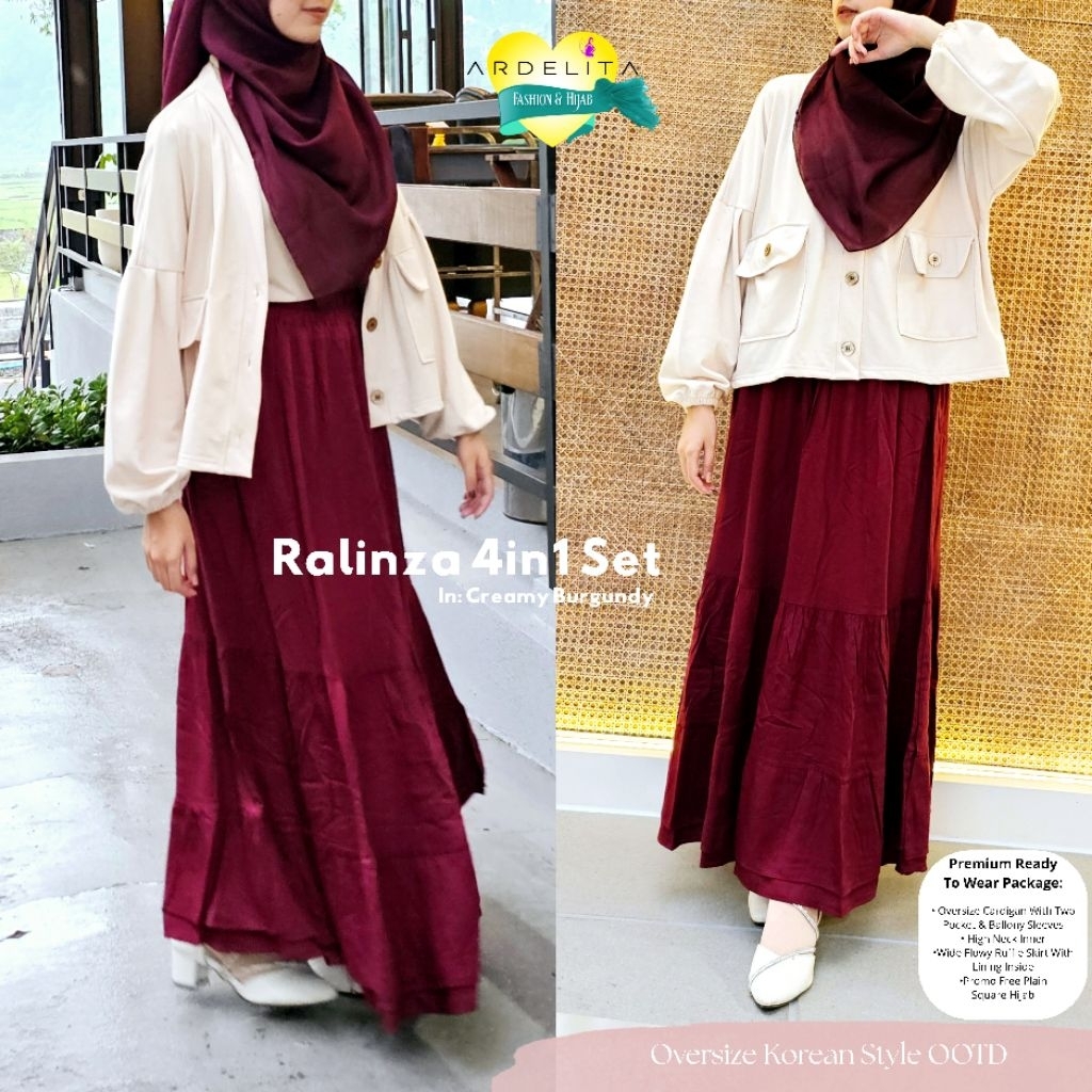 Ardelita Fashion Hijab - PROMO FREE HIJAB - Ralinza 4in1 Full Set OOTD Oversize - Korean Style Outfi